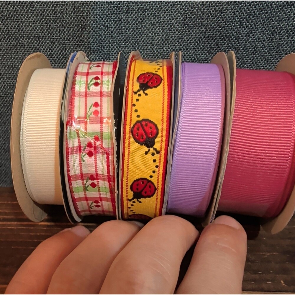 Offray Ribbon Lot 5 Ladybug Cherry Solid Spring Craft Destash - Picture 10 of 16